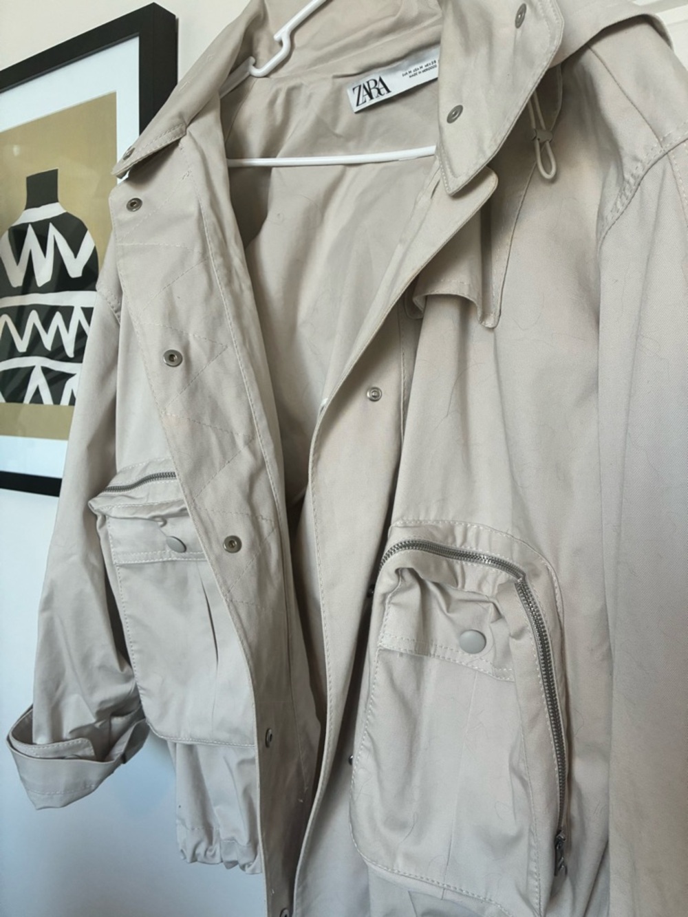 ZARA Beige Collared Snap-Front Jacket - Picture 6 of 9